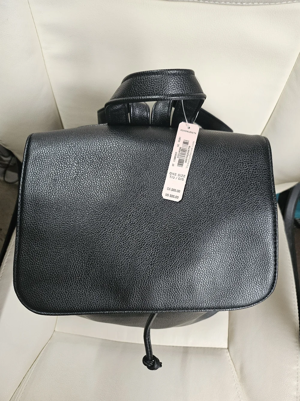 BNWT Victoria's Secret Black Leatherette Drawstring Backpack